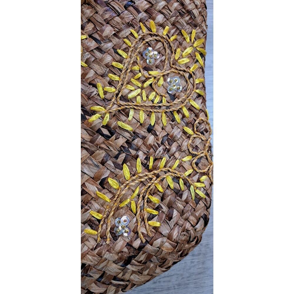 VTG Tommy Bahama Raffia Wooden Handbag Tote Embellished Beach Boho Sequin NWT - Picture 4 of 12